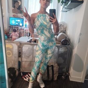 Athleta Blue and Green Halter Jumpsuit